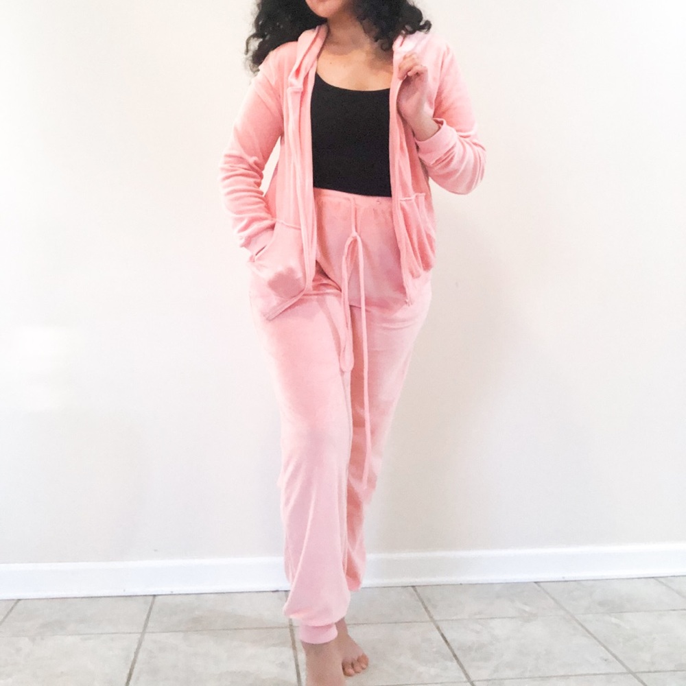 Pink suede jogger set